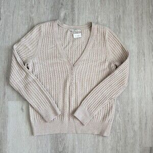 Abercrombie & Fitch Cable Knit Henley Sweater Women's XL Beige Tan V-Neck NWT